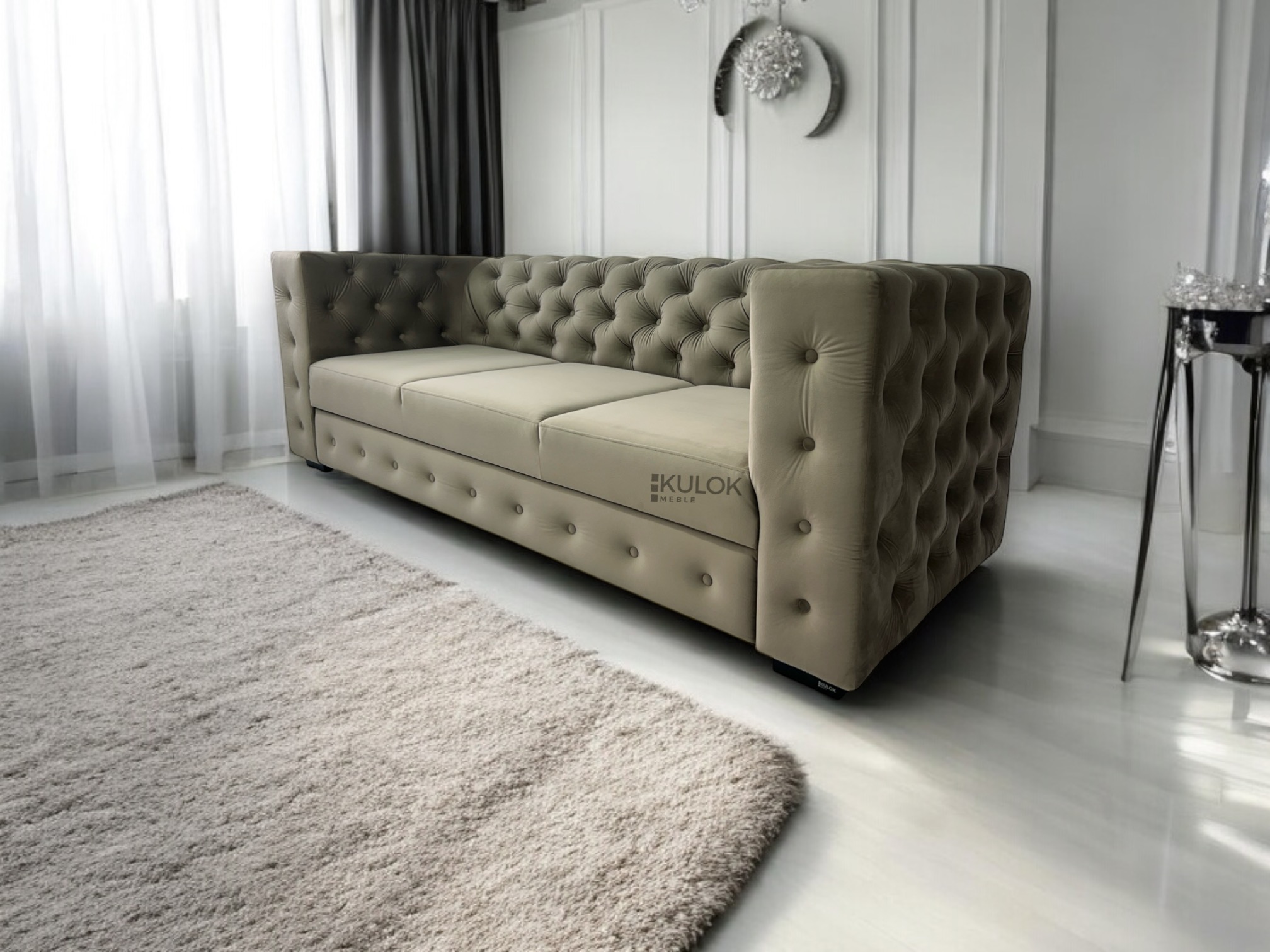Nowoczesna sofa 3-osobowa pikowana rozkładana
